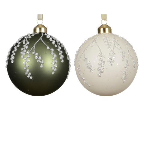 SFERA VETRO D.10CM. VERDE E BIANCO RAMI INNEVATI